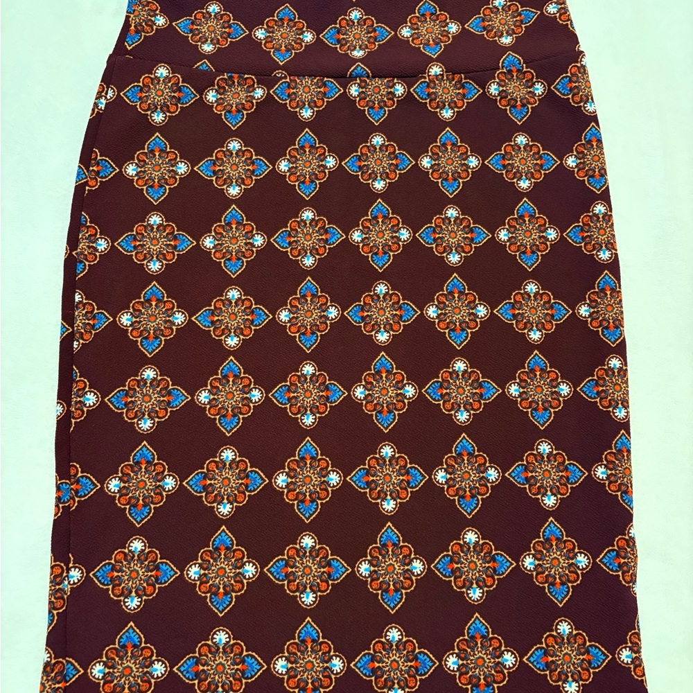 LuLaRoe Brown and Blue Patterned Pencil Skirt